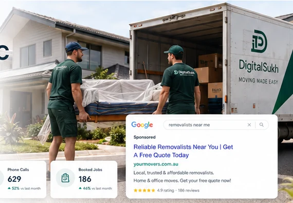 Australian removalists working beside a moving truck