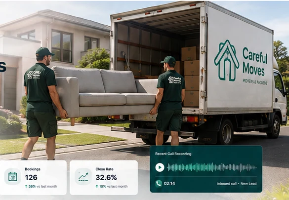 Australian removalists working beside a moving truck